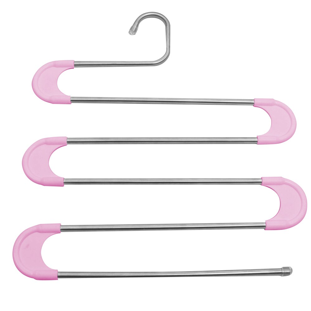 Cintres en acier inoxydable, 5 couches, forme S, pour pantalons, vêtements, multicouches: Pink
