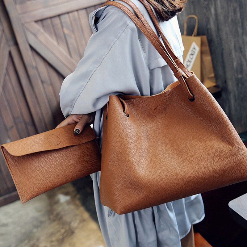 Femmes en cuir PU épaule sac de messager fourre-tout sac à main sac à main bandoulière sacoche chaude, marron