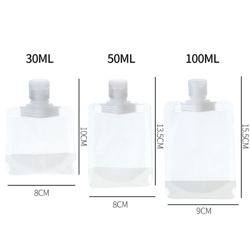 Bolsas de plástico para líquidos, dispensador de líquido a prueba de fugas, reutilizable, portátil, de viaje, para maquillaje, 5 piezas, 30/50/100ml