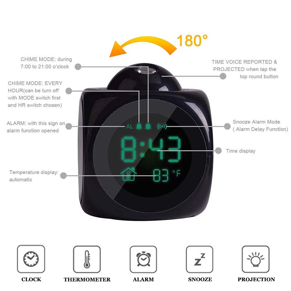 portato Sveglia Della Proiezione posticipare Bambini Sveglia Proiettore Digitale Orologio Sveglia Luce con Rapporto in tempo Funzione di Retroilluminazione