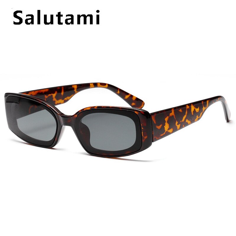 Unieke retro snoepkleurige vierkante zonnebril voor dames en heren, merk kleine, doorzichtige zonnebril voor dames, cat eye, transparante tinten, zwart en roze.: Luipaardgrijs