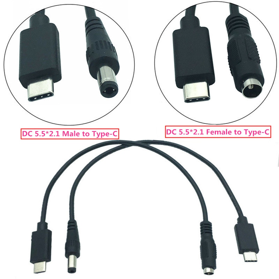 DC 5.5 X 2.1mm Female Male jack to Type-C USB 3.1 Male Plug cable DC Power Connector Adapter DC to Type c male 3A 0.2M