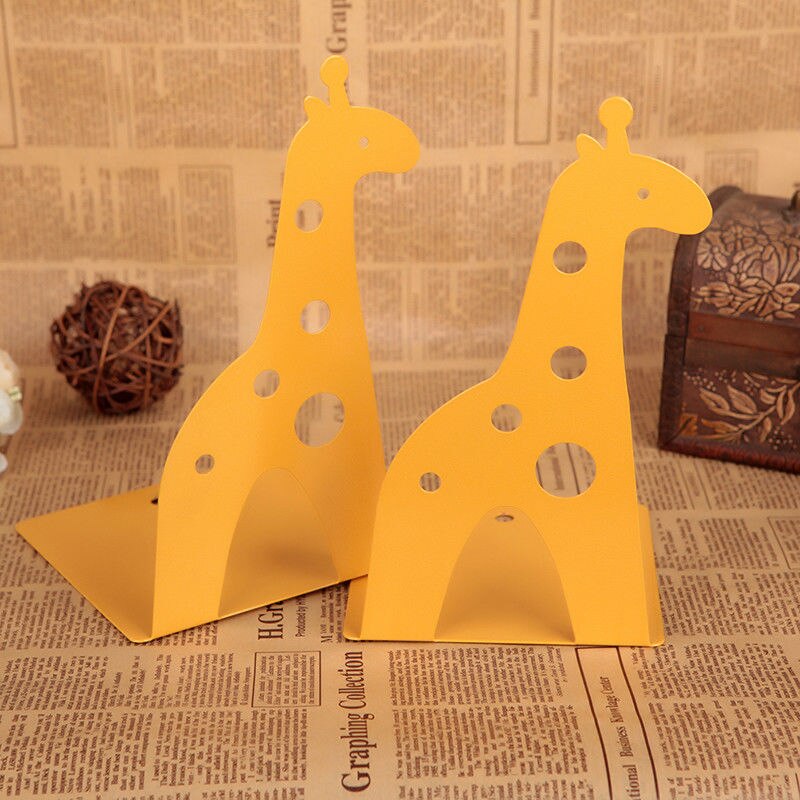 2 Pcs/Set Cute Giraffe and Elephant Book Stand Cartoon Metal Bookend Reading Book Holder Shelf: D