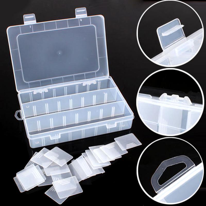 OLOEY Home Portable 24 Compartment Storage Box Practical Adjustable Plastic Case for Bead Rings Jewelry Display Organizer