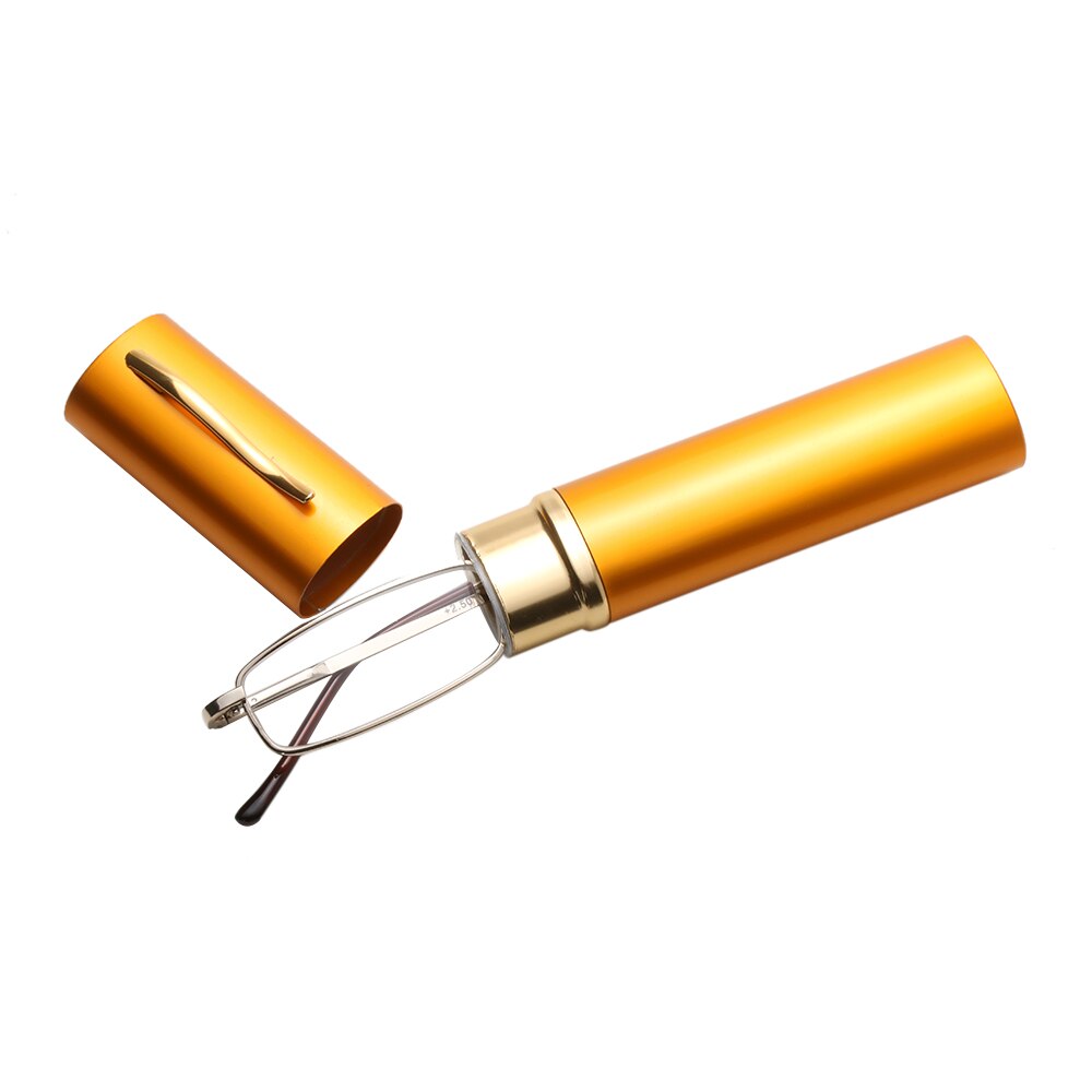 Unisex Rvs Frame Hars Leesbril 1.00-4.00 Met Tube Case Vouwen Anti Vermoeidheid Verziend Brillen