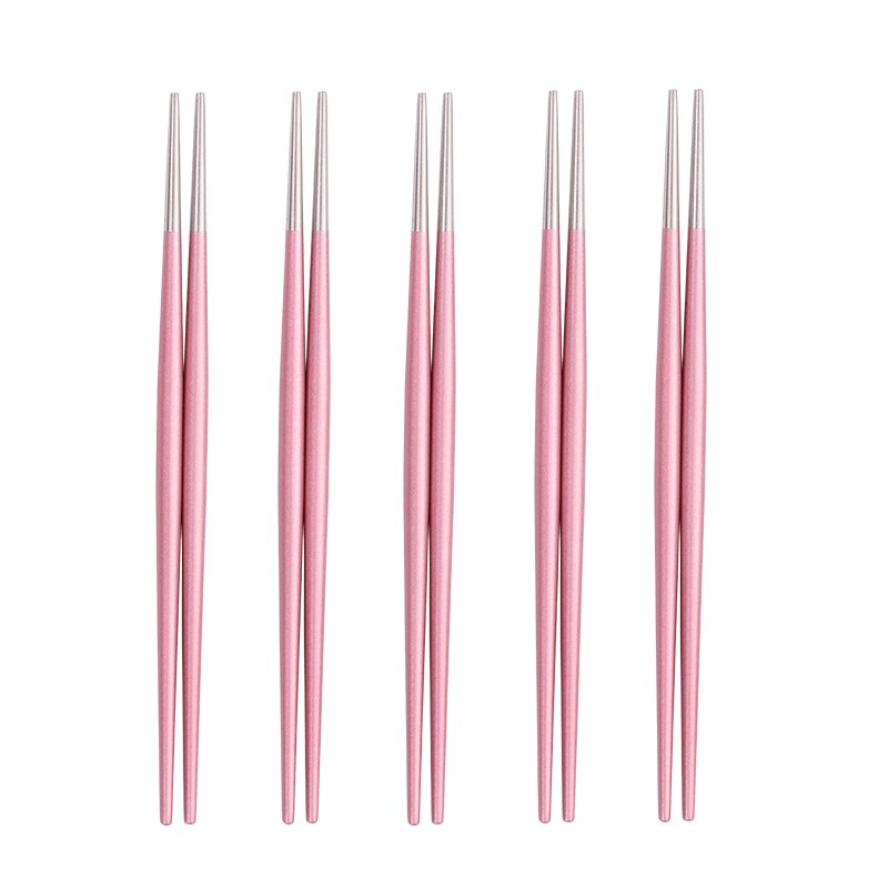 Stainless Steel Chopsticks Set 5pair Japanese Chop Sticks Multi Color Metal Chopsticks Reusable Food Sticks Sushi Hashi Baguette: pink sivler 5pair
