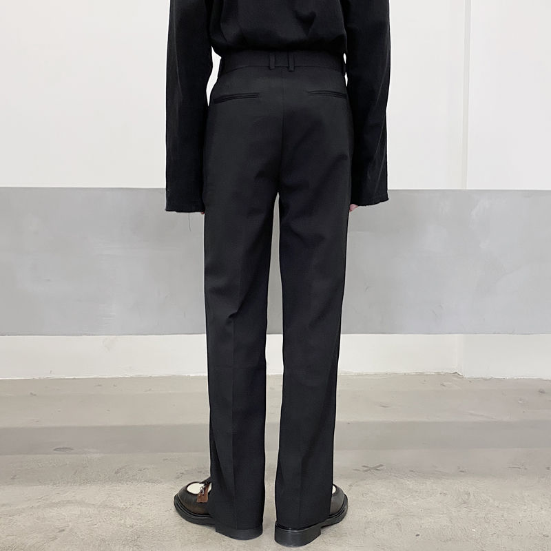 Pantalones de traje coreanos de otoño para hombre, pantalones informales de negocios de Color sólido a la ajustados, pantalones de vestir rectos para hombre con cinturón de calle