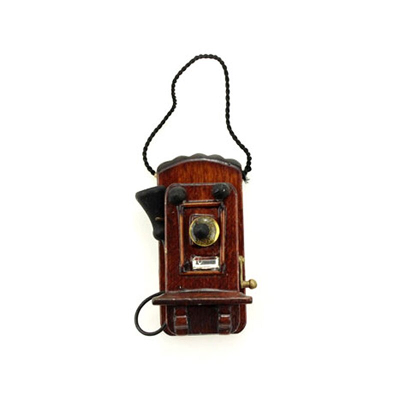 Poppenhuis Meubels Accessoires Voor Woonkamer Slaapkamer Keuken 1:12 Miniatuur Antieke Wall Mount Telefoon Vintage Stijl