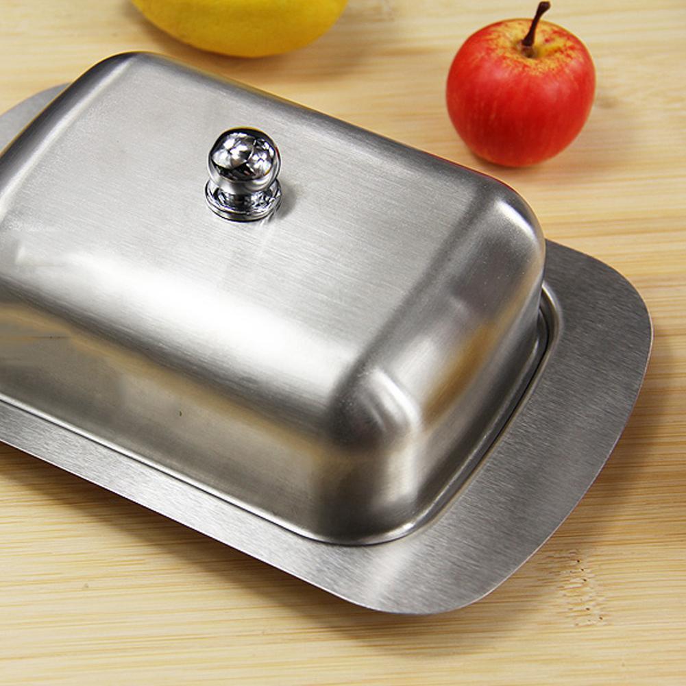 Stainless Steel Butter Dish Box Container Cheese Lid Tray with Keeper Dinnerware Storage Kitchen Server B8E9