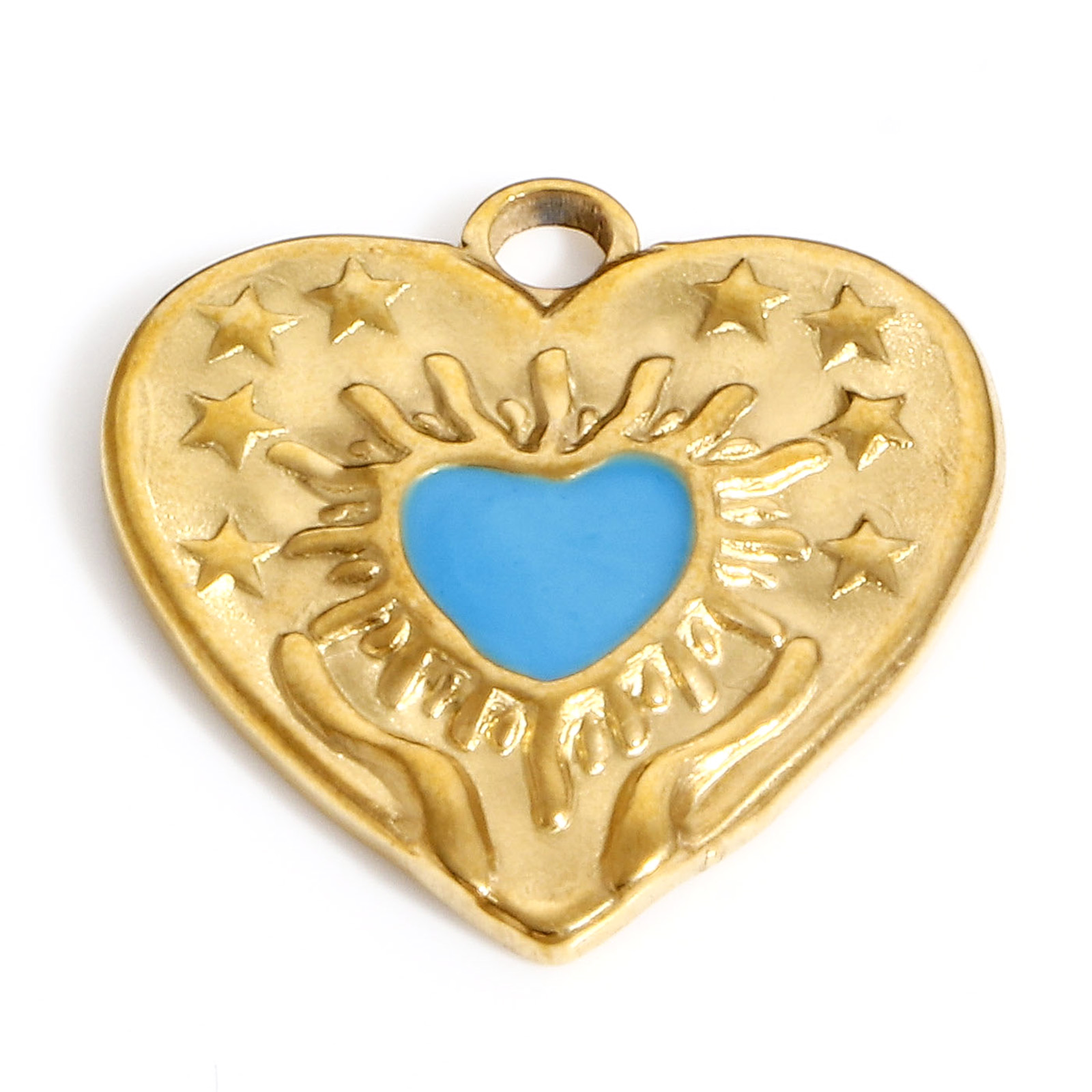 Dijes de corazón de acero inoxidable 304, colgantes de esmalte de mal de ojo religioso para la fabricación de joyas, collar del Día de San Valentín, hallazgos Diy, 1PC: Oro champán