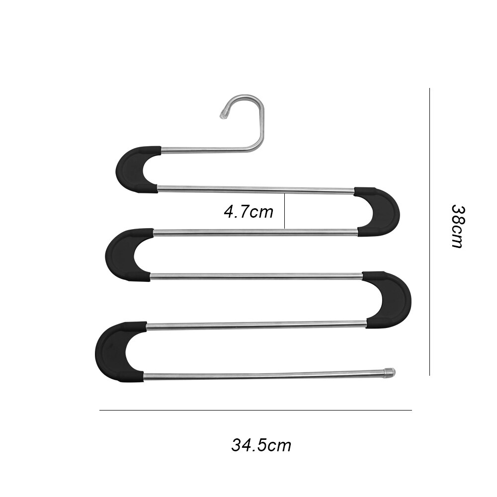 5 Layers Pants Storage Rack Cloth Holder Stainless Steel S Shape Storage Cloth Hanger MultiFunctional Clothes Hangers: A-black