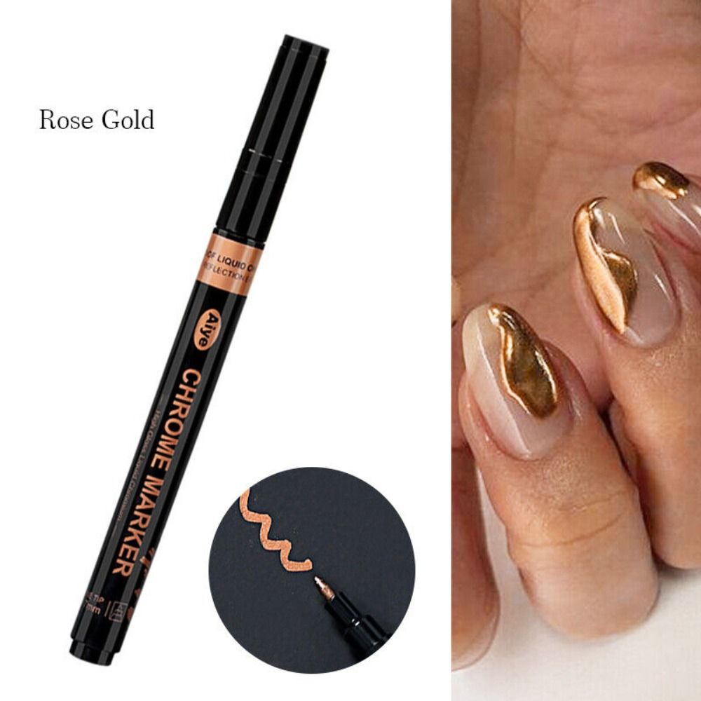 Bolígrafo metálico para esmalte de uñas, rotulador de esmalte de uñas plateado, cromado, oro rosa, marcador de espejo de alto brillo, accesorios de Arte de uñas: Verde claro