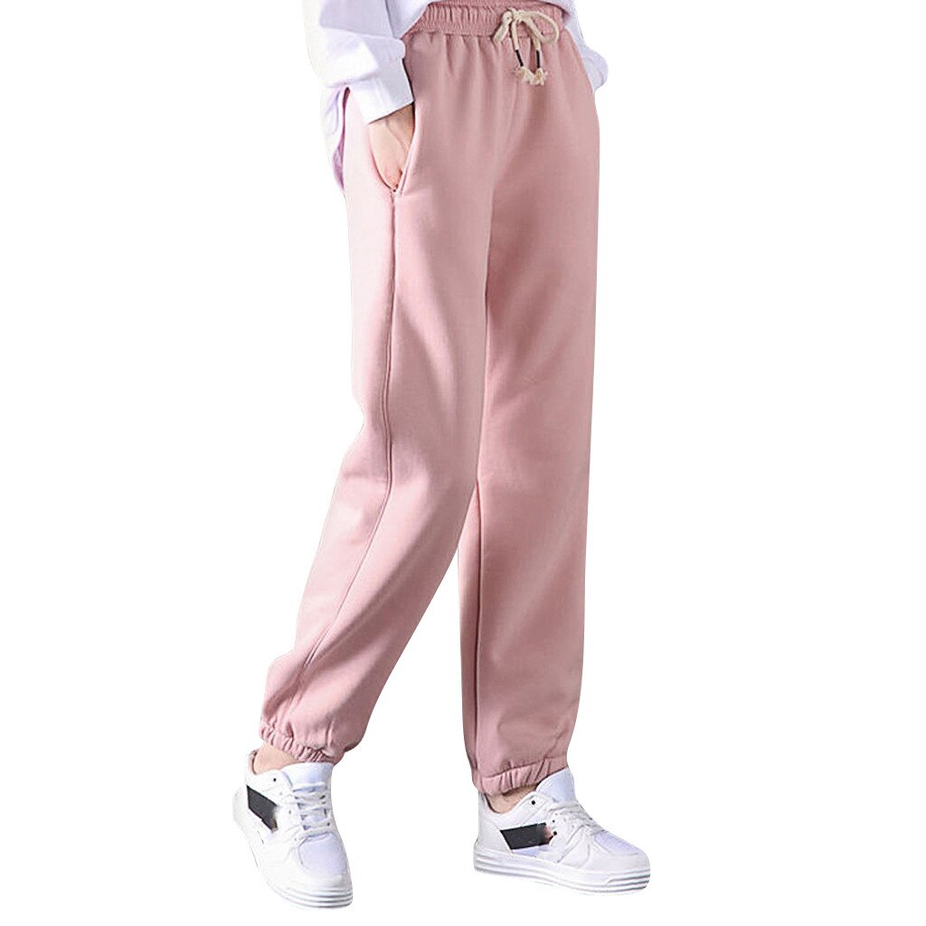 Autumn Women Gym Sweatpants Workout Fleece Trousers Solid Thick Warm Winter Female Sport Pants Running Pantalones Mujer: Pink / L
