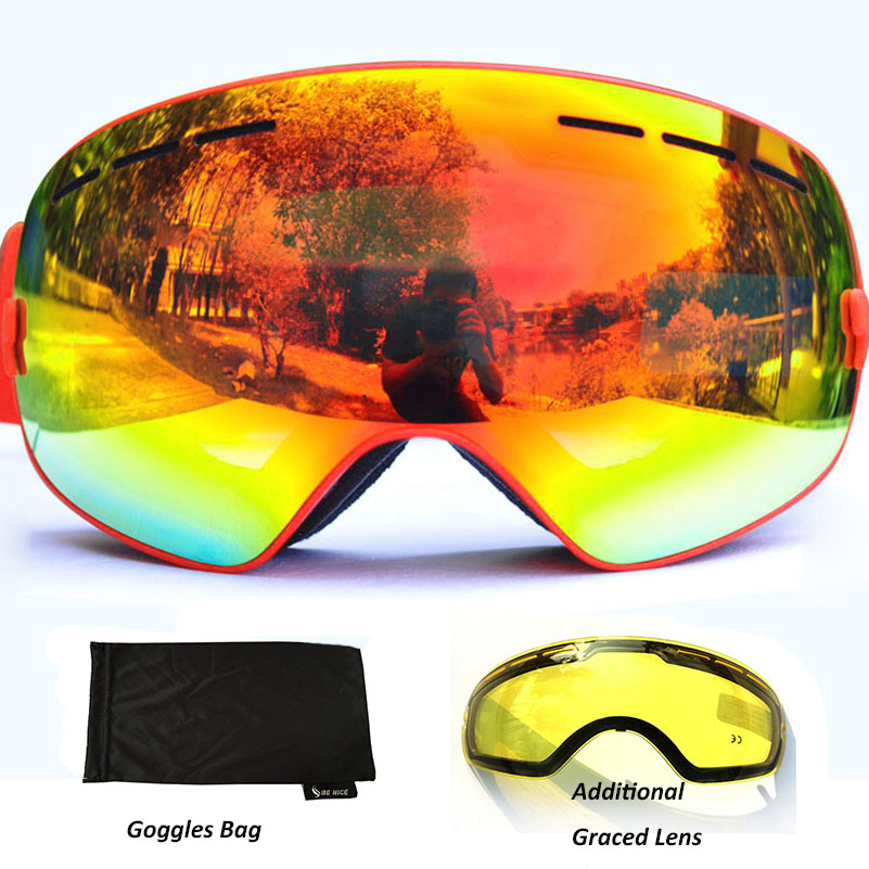 Anti-fog Ski Goggles UV400 polarized Ski Glasses Double Lens Skiing Snowboard Snow Goggles Ski Eyewear With case for Man women: red