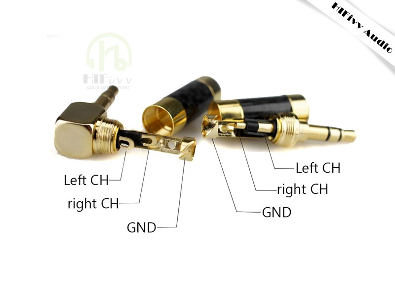 2pcs gold JACK plug 3.5mm Earphone plug 3.5mm Stereo Headphone Connector carbon fibre Gold-plated