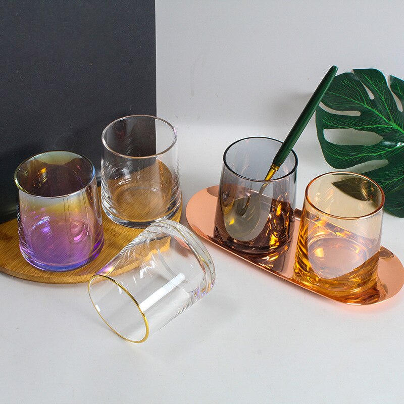 Rainbow Glass Cup Breakfast Milk Tea Coffee Juice Wine Cup Crystal Transparent Glass Cup Wine Beverage Glasses