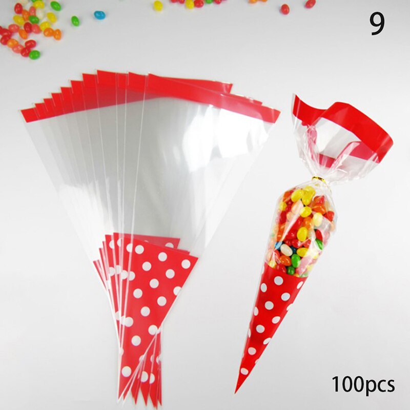100pcs Transparent Süßigkeiten Verpackung Taschen Hochzeit Geburtstag Party Dekoration Süße Zellophan Candy Tasche Kegel Lagerung Verpackung Tasche: F