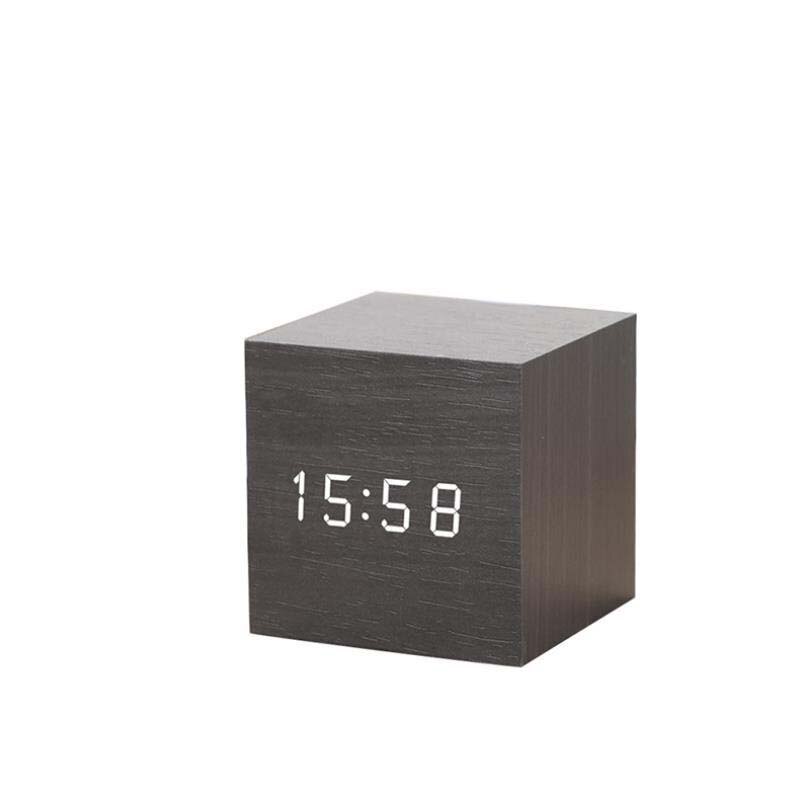 Alarm Clock LED Wooden Watch Table Voice Control Digital Wood Despertador USB/AAA Powered Electronic Desktop Clocks: Black