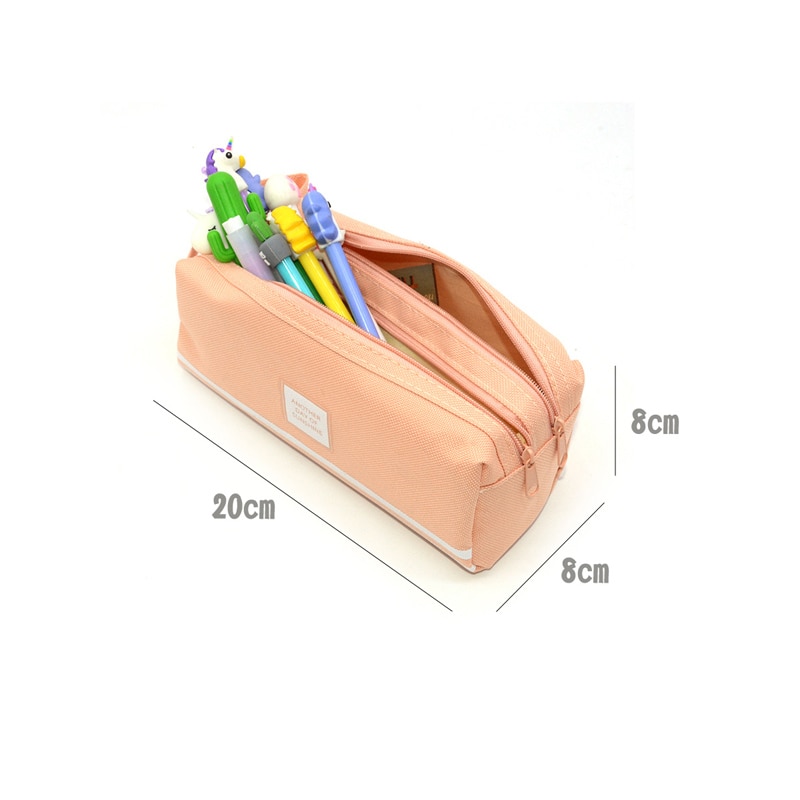 Pencil Case Solid Estuche Escolar Large Capacity Etui Pennen Box Trousse Scolaire Stylo Pencilcase Stripe Canvas Double Zipper