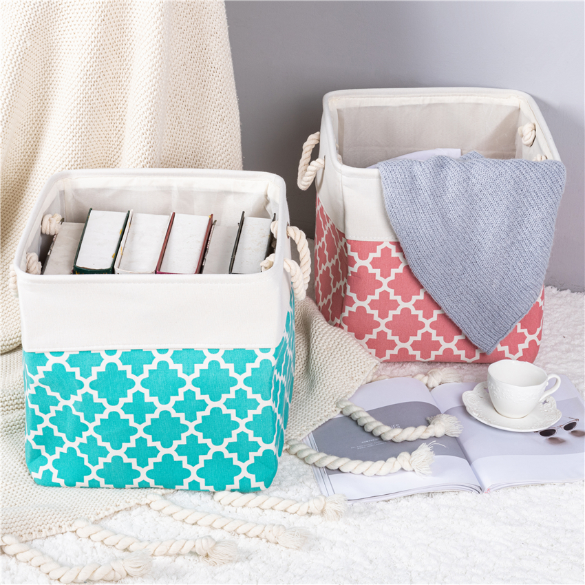 Large Foldable Storage Bin Collapsible Sturdy Fabric Storage Basket Cube Cotton Handles for Organizing Shelf Nursery Toy Closet