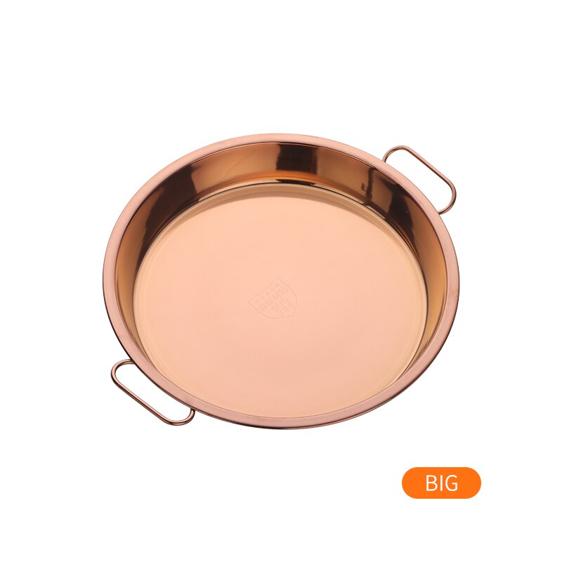 1Pc Kleine Of Grote Roestvrij Stalen Ronde Plaat Met Oor Keukengereedschap Cake Pan Pizza Bakplaat Dikke Koude noodle Maken Gereedschap: rose gold L