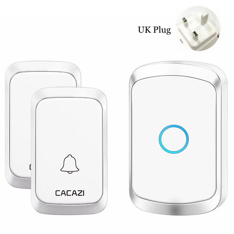 CACAZI Intelligent Wireless Doorbell Waterproof 2 Button 1 Receiver Home LED Light Battery Calling Bell Chime US EU UK AU Plug: white 2x1 UK