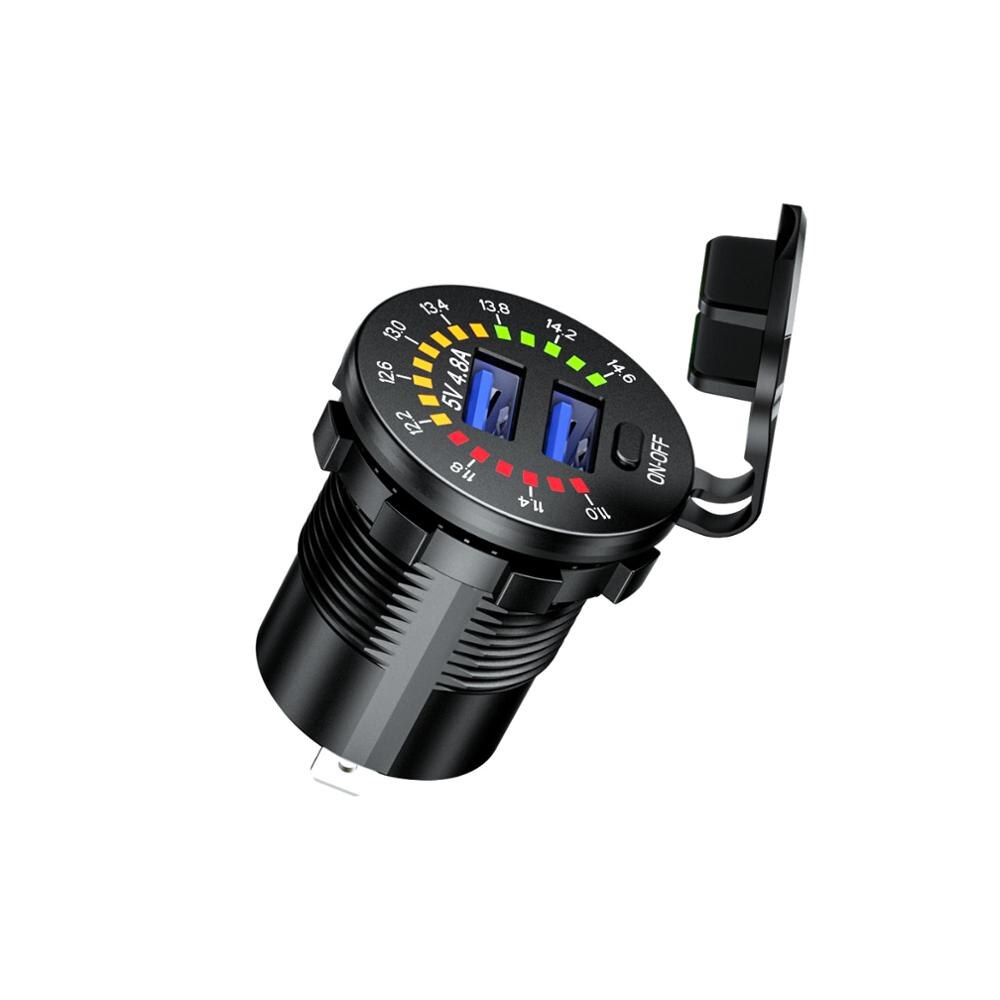 12V Schnell Ladung 3,0 USB 18W Typ C PD Auto Ladegerät Wasserdichte Steckdose Schnelle Ladung mit LED Voltmeter an aus Schalter
