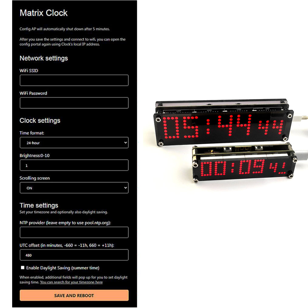 ESP8266 WIFI horloge réseau synchronisation affichage numérique LED matrice de points horloge rouge bleu vert blanc temps TYPE-C puissance wifi montre