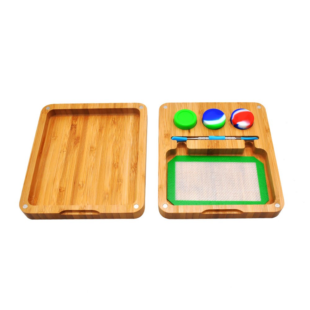 Hout Dab Tool Set Dubbeldeks Wax Carving Dab Kit Met Rvs Lepel Siliconen Containers Wax Jar Siliconen mat