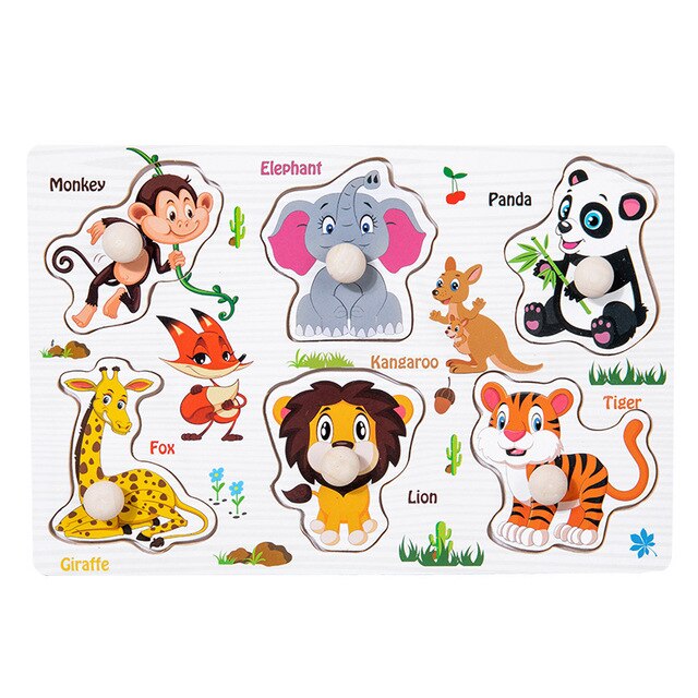 Baby Speelgoed Montessori Houten Rammelaars Zand Hamer Verlichting Houten Blokken Puzzel Game Development Baby Speelgoed 0 12 Maanden: Animal Board