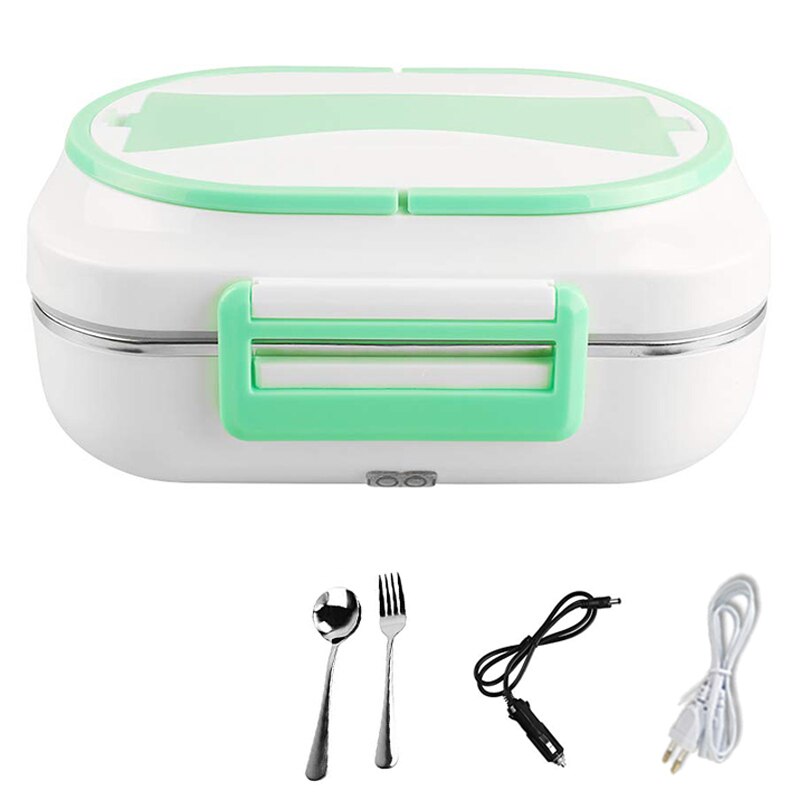 Car Home Dual Use 12V 220V Electric Lunch Box Food Heater Container Portable Stainless Steel Warmer Heating Bento Box Household: Green