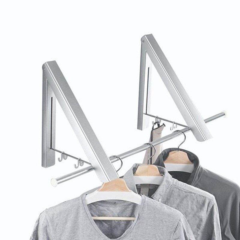 Clothes Hanger Invisible Foldable Aluminum Folding Drying Rack Drying Towel Hanger Stand with 2 Shelves Space-saving Hangers: 2 brackets with cros