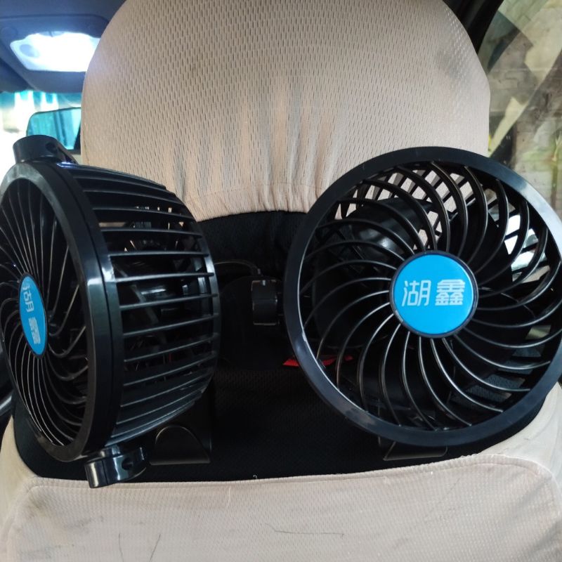 Ventilador de refrigeración de aire para coche, reposacabezas eléctrico de 12V, rotación de 360 grados, cabezal Dual, velocidad ajustable, para asiento trasero