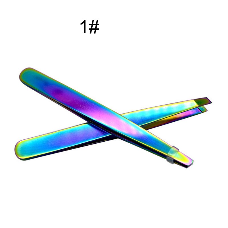 Rainbow Eyebrow Tweezer Stainless Steel Slant Tip Hair Remover Eyebrow Clip Beauty Makeup Tool 789: 01