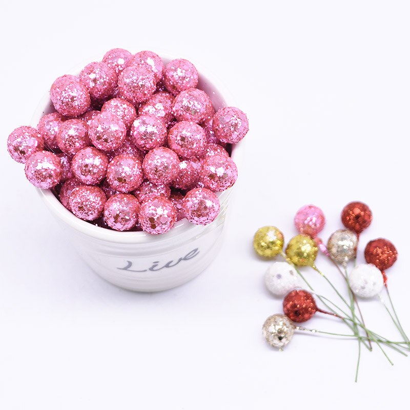 100 stk kunstig mini frugt dekoration potteplante glitter skum kirsebær bær støvdragere diy bryllup festlig fest levende dekorationer