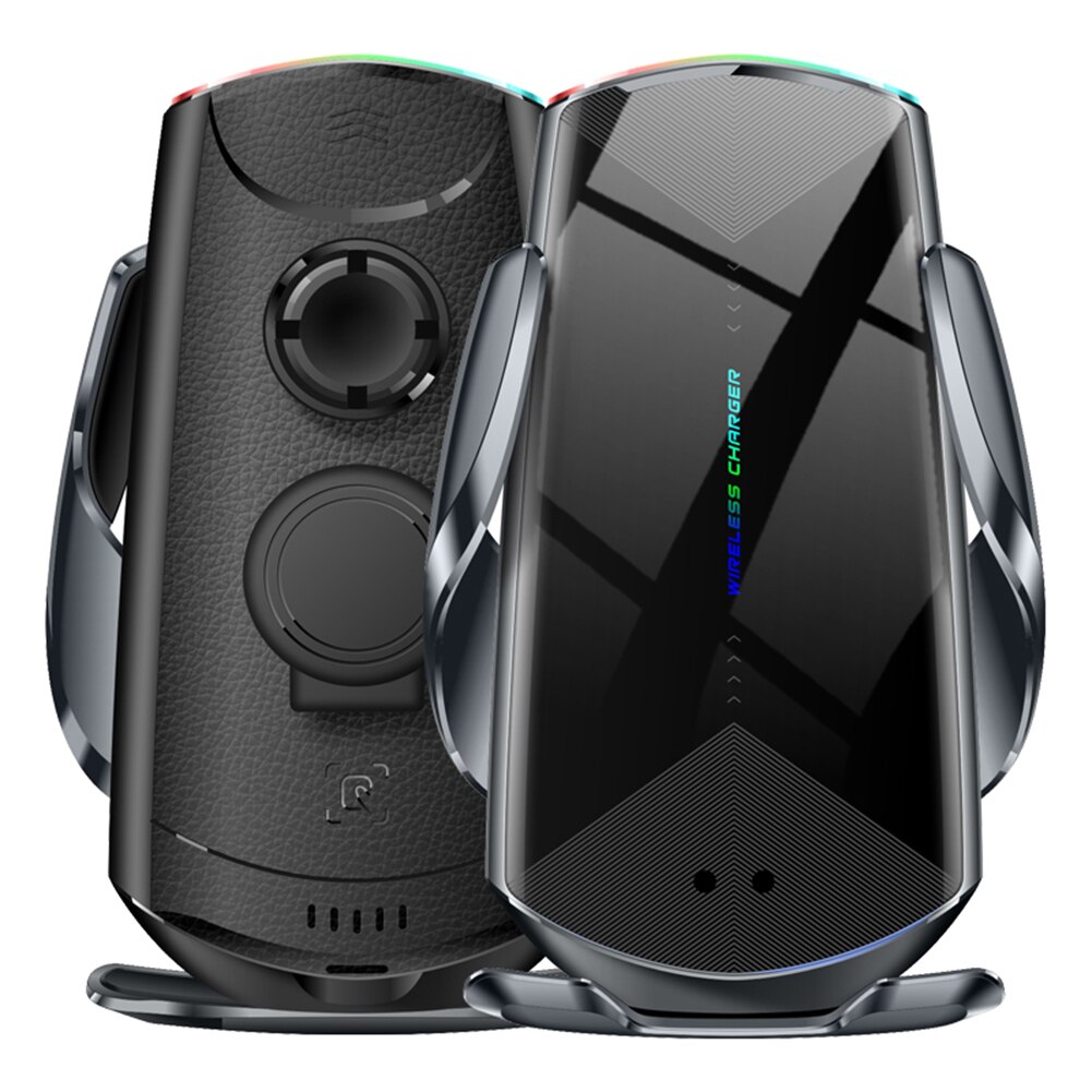 15w universele auto draadloze oplader telefoonhouder snellader 360 graden rotatie oplaadbeugel voor smartphones: D zwart