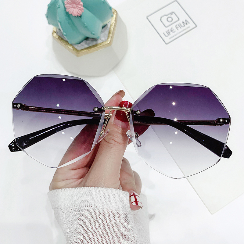 Gafas de sol octogonales sin montura para mujer, gafas de sol metálicas Retro, protección UV, lentes de corte a la , gafas de sol UV400: YELLOW