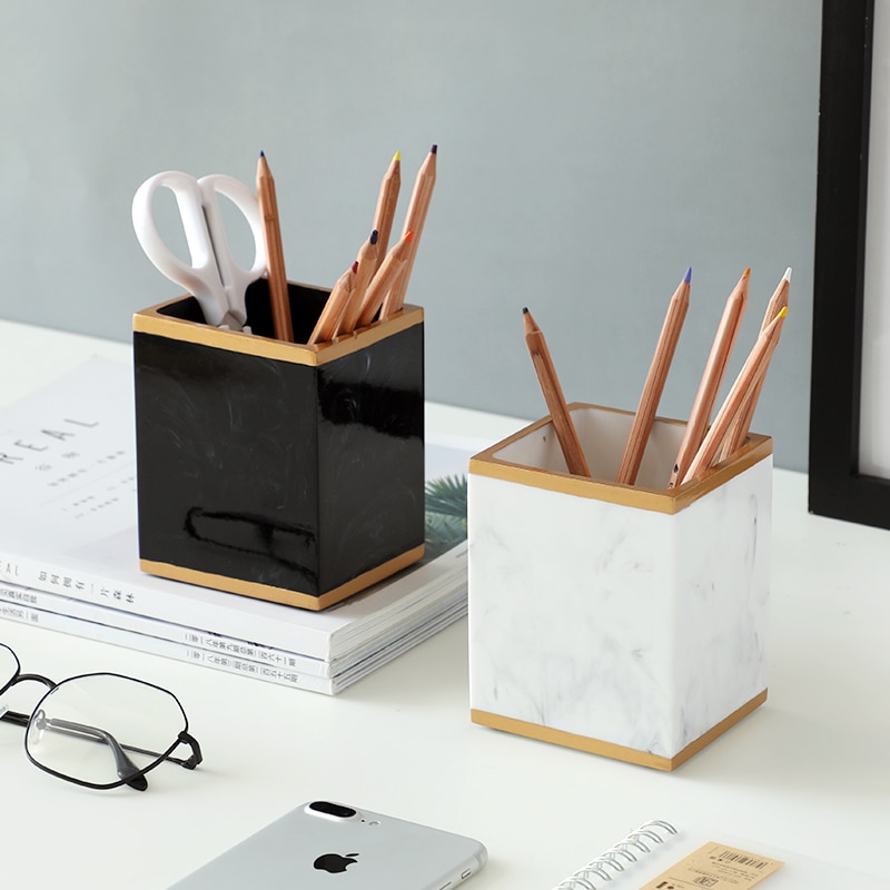 Harpiks marbelize pen holder skrivebord stativ kop til børn blyant holder arrangør skolekontor søde desktop hjem indretning