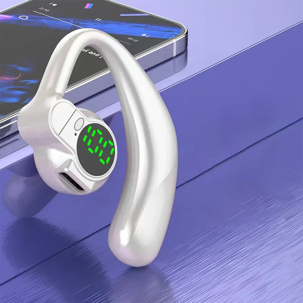 180 ° Drehbare kabellose Knochenleitungskopfhörer, Bluetooth 5.4, Freisprech-Ohrbügel, Geräuschunterdrückung, Ohrhörer mit Mikrofon: WHITE