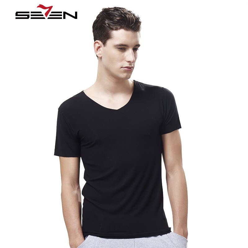 Seven7 Brand Men Undershirts Slim Fit Solid V Neck Comfortable Breathable Men Modal Underwear Short Sleeve Casual Tops 109G48240