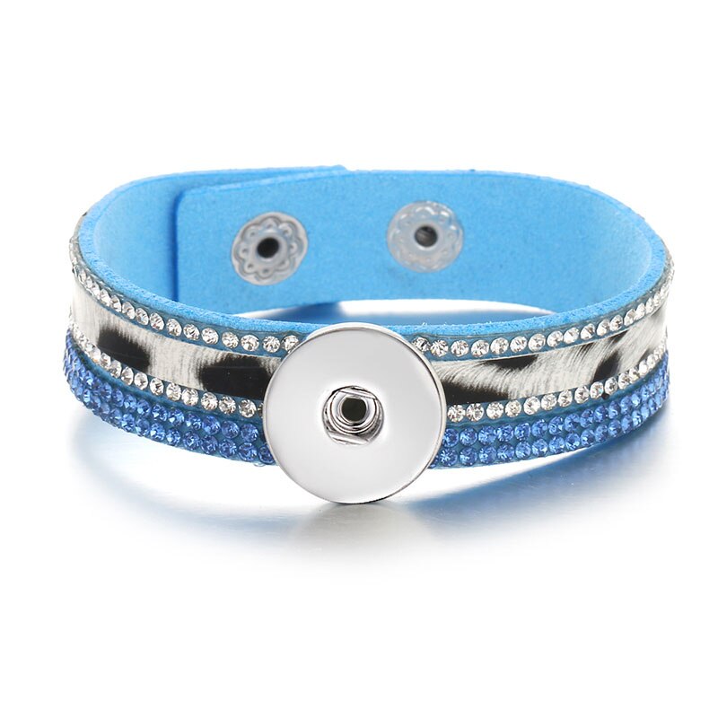 Se0215 pulseira de couro com múltiplas camadas, pulseira em veludo com 18mm, botões de pressão: blue