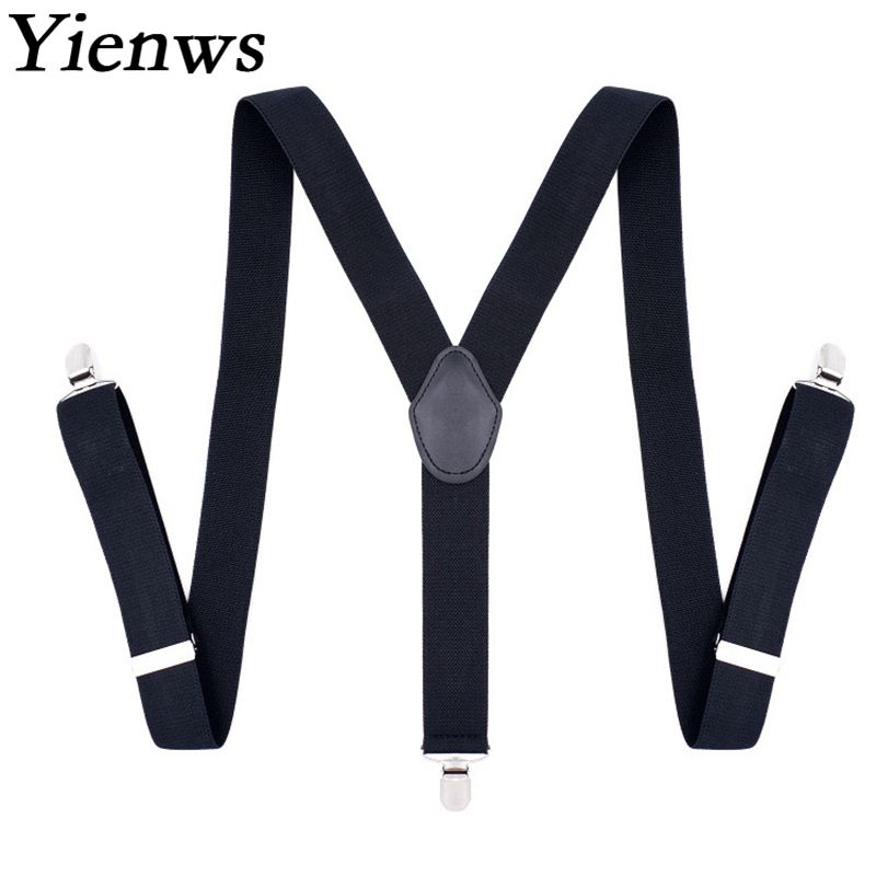 Yienws Mens Bretels bretels Y-sharp Suspensorio Masculino 3.5*120 cm Zwart Bretels voor Mannen Braces voor Broek YiA064
