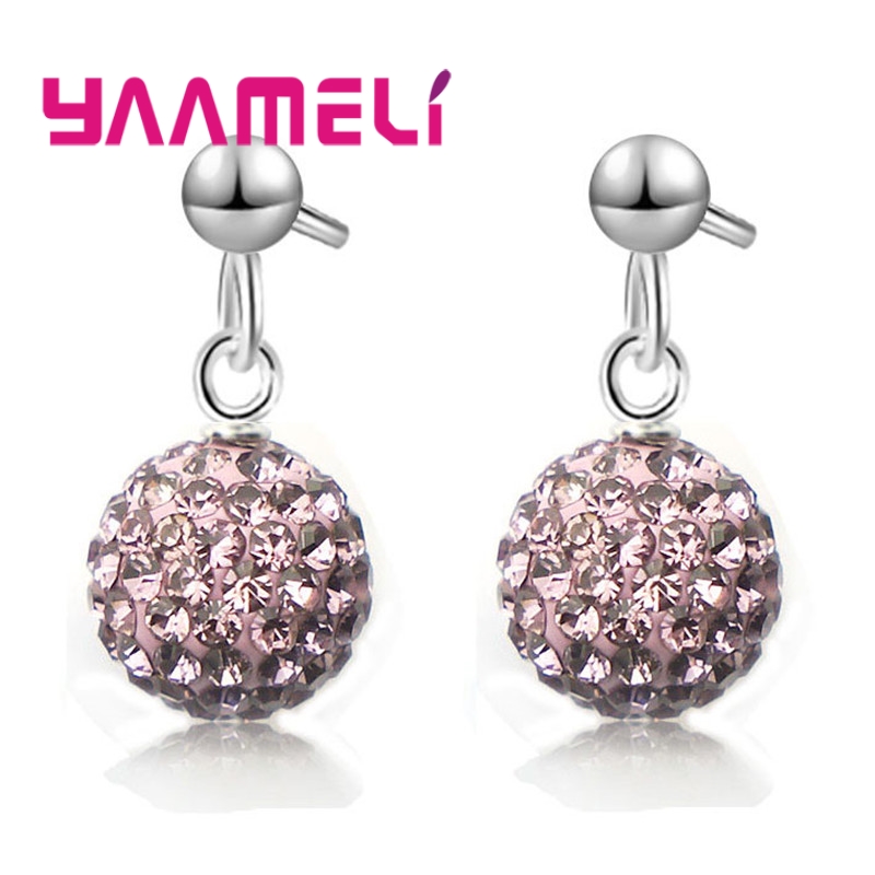 Pendientes de plata esterlina 925 para mujer y niña, aretes de cristal austriaco con bola de discoteca, aro con palanca trasera, joyería Huggie,: Cobalto violeta