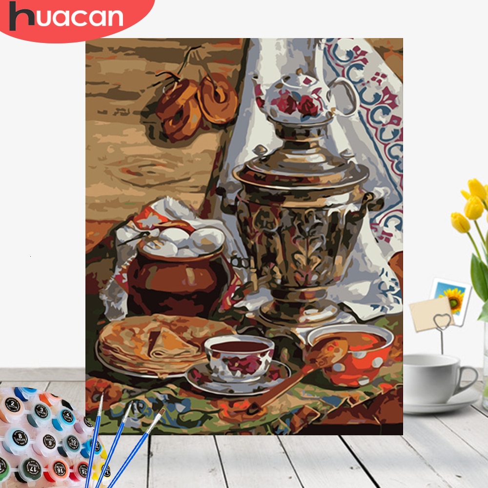 HUACAN Oil Painting By Number Food HandPainted Kits Drawing Canvas DIY Pictures Home Decoration Art