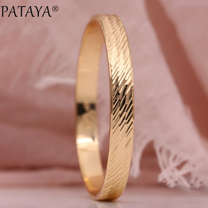 PATAYA femmes bracelets 585 or Rose Simple fête de mariage bijoux motif Grain ovale rond classique bracelet fin