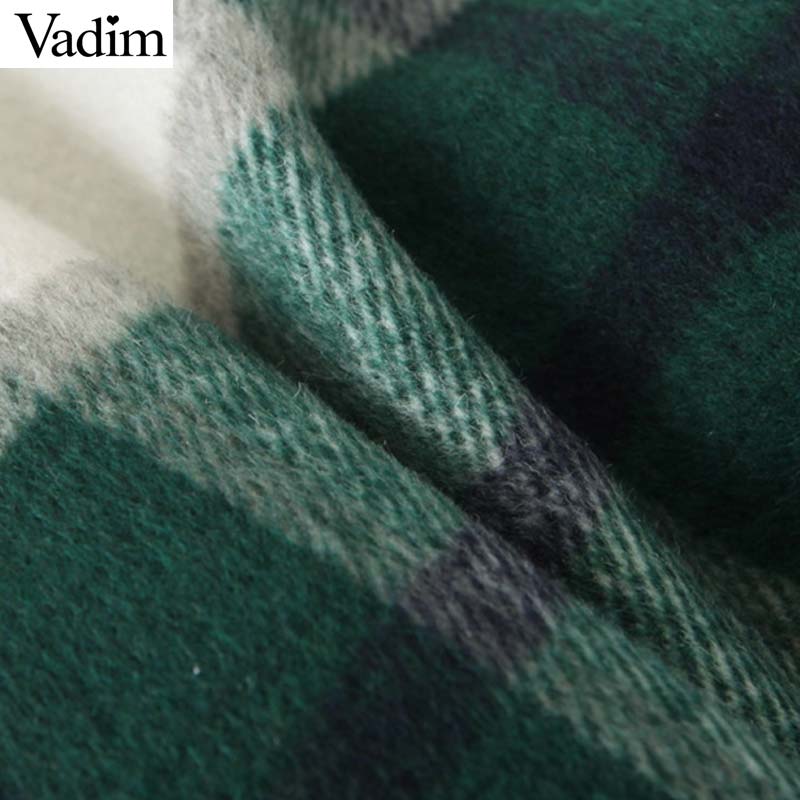 Vadim women plaid oversized jacket checkered pockets loose style long sleeve coat female outwear warm causal tops CA557