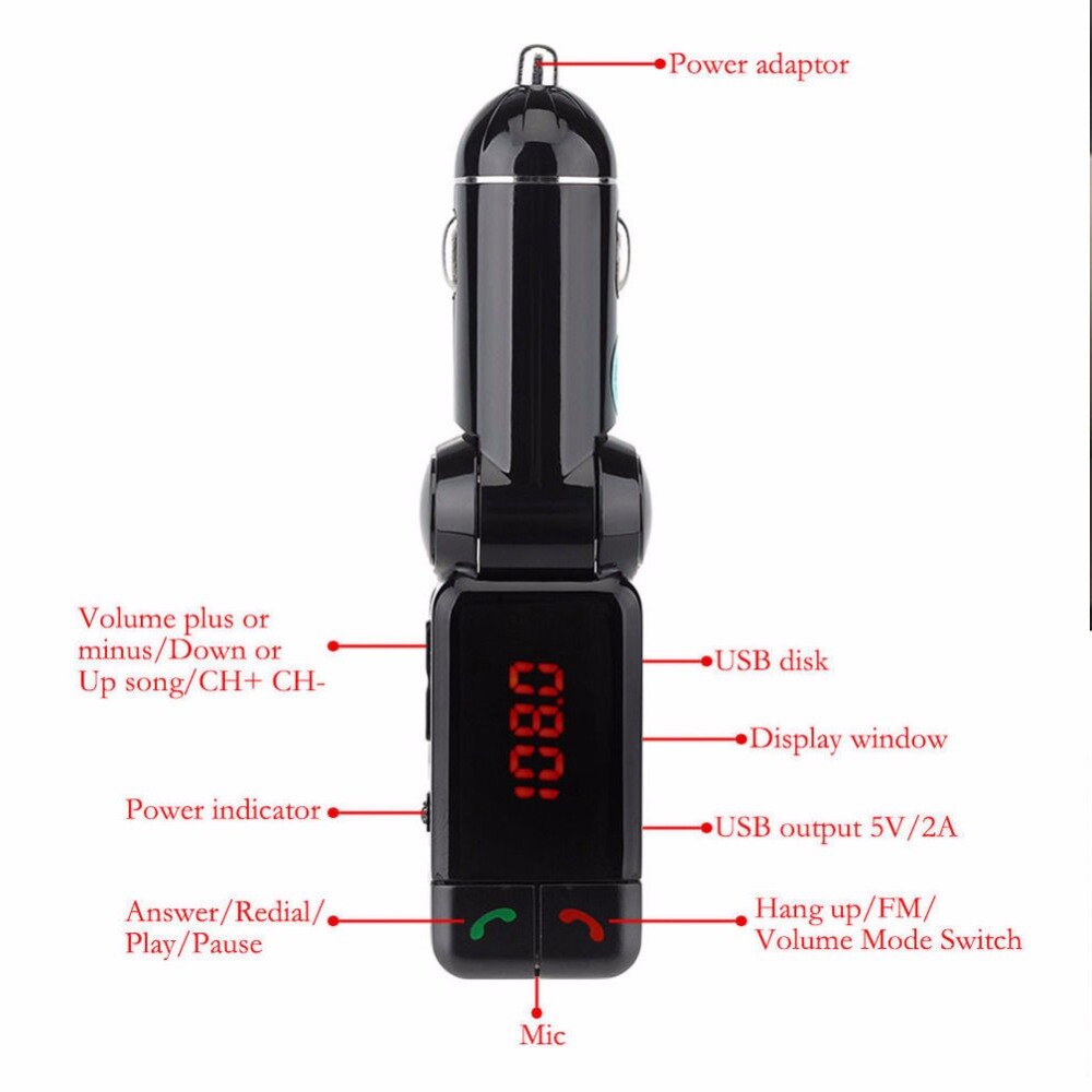 Newest Car MP3 Audio Player BC06 Wireless Car Kit Bluetooth HandsFree FM Transmitter LED 5V/2.1A Dual USB Car Charger for Cars