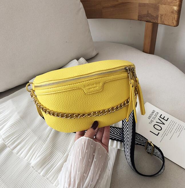 Women's Belt Bag PU Leather Chain Jin Mantang Bag On A Belt Wild Satchel Women Belly Band Waist Bag: Yellow