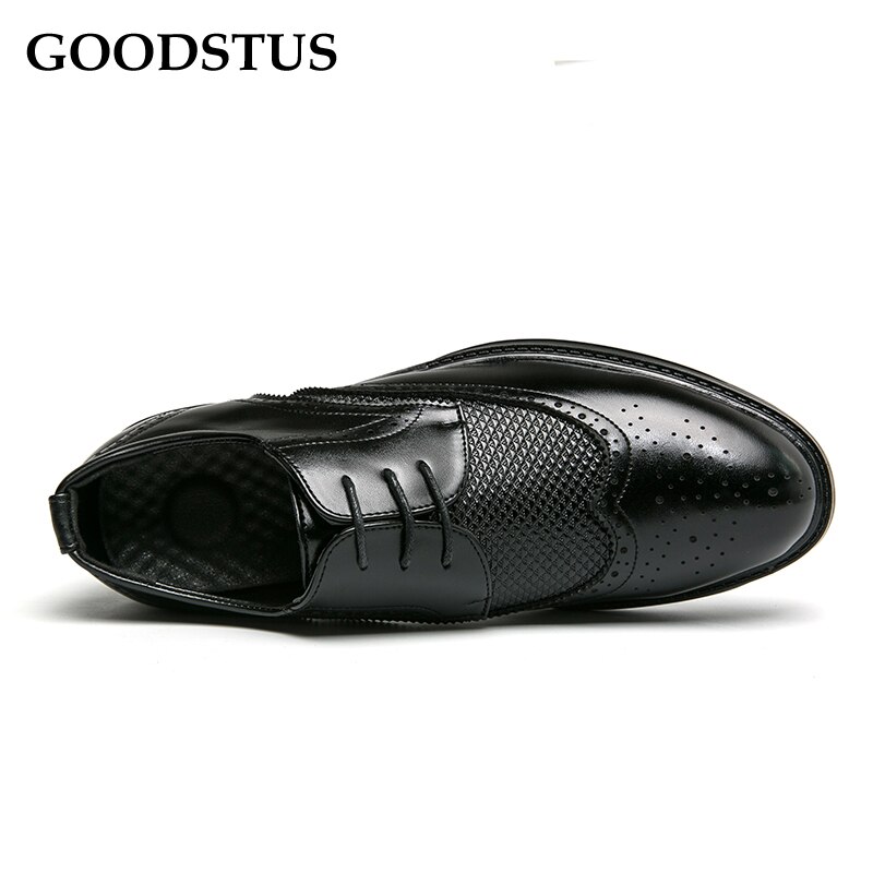 GOODSTUS Men Formal Brogues Shoes Pu Vamp Breathable Rubber Anti-Slip Bottom Comfortable Men Wedding Leather Dress Shoes