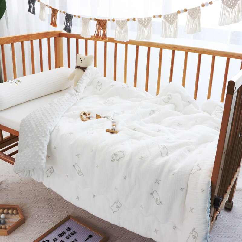 Crib Quilts Baby Comforter Child Toddler Bed Linen Bedspread Muslin Cotton Minky Blanket Kindergarten Cot Bedding Cute 120x150cm: elephant-grey